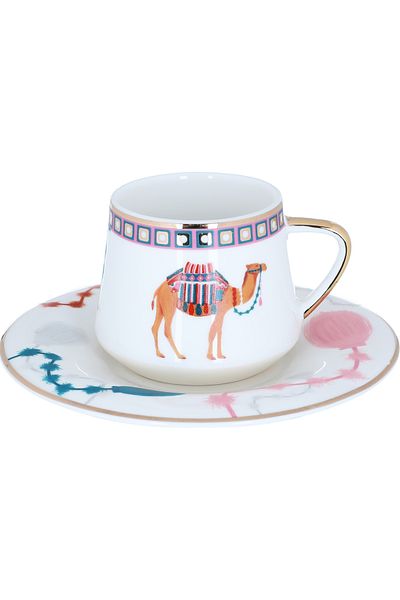 Alsaif Gallery Coffee Cup Set with Porcelain Saucers - Alsaif Gallery, Tarhal, 12 Pieces