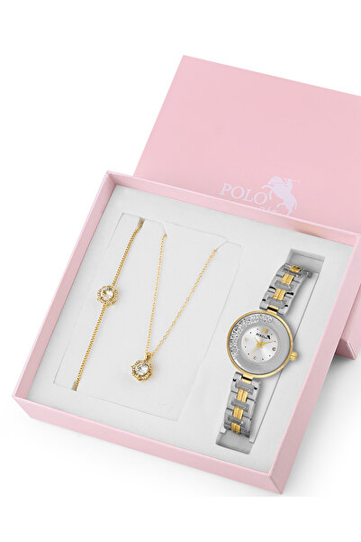 Polo Air Zincir Kordon Kadın Kol Saati Zirkon Taşlı Yuvarlak Kolye Bileklik K...