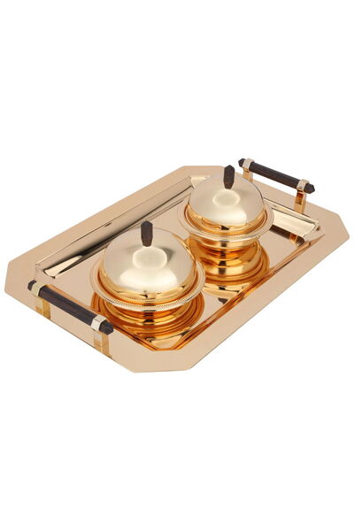 Generic Al Saif Gallery Steel Toferia Set, 2 dates, lid, wooden handle, 3 pie...