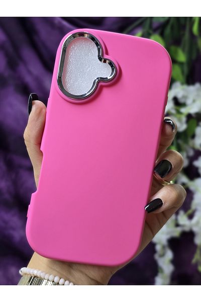 Magic Ring Matte Fuchsia Silicone Case with Metal Camera Frame Compatible with iPhone 16