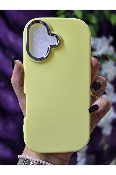 Magic Ring Iphone 16 Uyumlu Metal Kamera Çerçeveli Mat Sarı Silikon Kılıf
