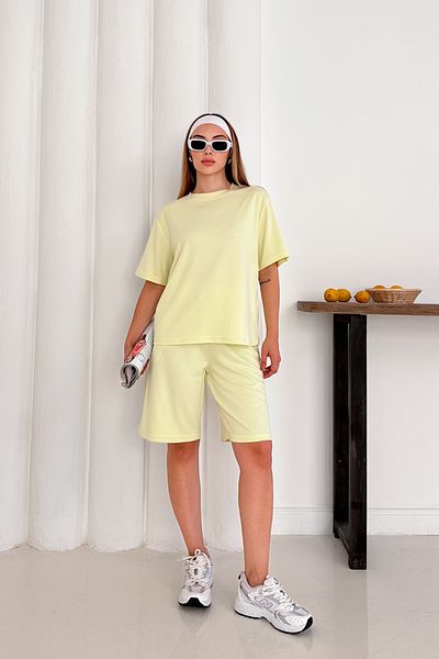 MİROR Women's Lemon Yellow Modal Fabric Short Sleeve Basic Shorts Set
