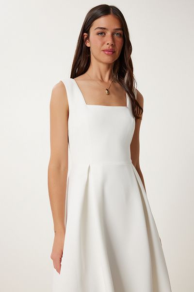 Lovelyİstanbul Rochie midi din țesătură A-Line ECRU LWF0026