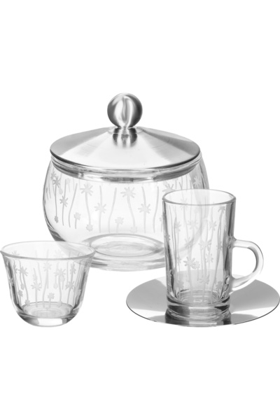 Generic طقم فناجين وصحون زجاجية من معرض السيف، 25 قطعة مع وعاء سكر - شفاف