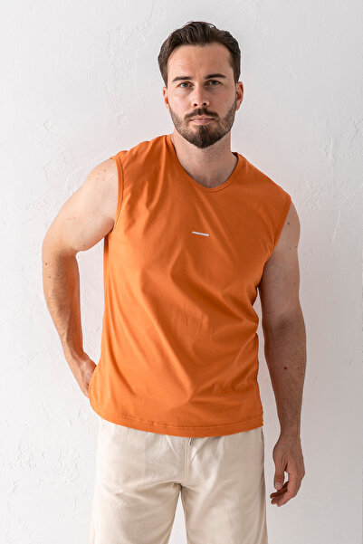 JB John Borners Men's Crew Neck John Borners Printed Sleeveless T-Shirt Orange - 2752