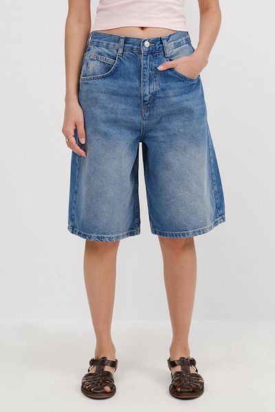 Addax Strap Detailed Bermuda Denim Shorts Ş476-Pni̇