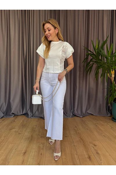 Size Özgü Ecru Sleeve Lace Detailed Blouse