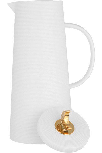 Alsaif Gallery Royal Thermos with Crescent Lid - Saif Gallery, 1 Liter Capacity, Glass Inner Storage, White Plastic Outer