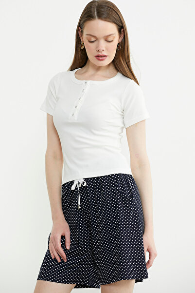 Sementa Κοντομάνικο Basic T-Shirt με κουμπί - Εκρού