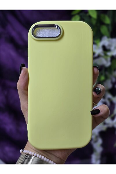 Magic Ring Iphone 7 Plus / 8 Plus Uyumlu Metal Kamera Çerçeveli Mat Sarı Silikon Kılıf