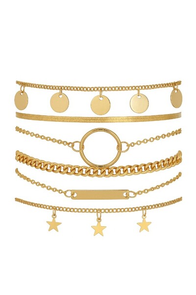 REDz Accessories Set de bijuterii pentru picioare pentru femei, 6 brățări aurii, cu pandantive elegante și închidere reglabilă, auriu