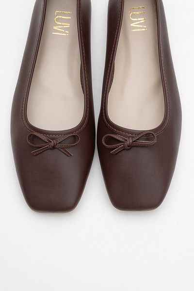 LuviShoes Sosa Brown Skin Genuine Leather Blunt Toe Bow Women's Ballerina Shoes
