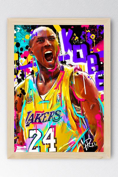 Saturn Kobe Bryant Framed Painting - Basketball Nba Poster Painting