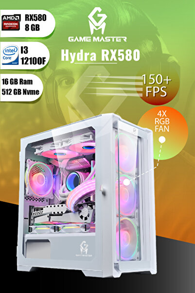 GM Game Master Hydra RX580 İntel İ3-12100F CPU 16GB 3200MHz RAM 512GB NVMe M....