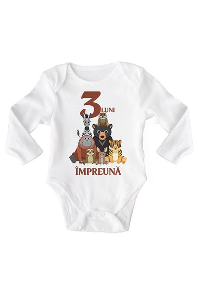 OEM Body bebe, 3 luni impreuna, 12-18 luni, maneca lunga, bonisa creativ, alb, 100% bumbac