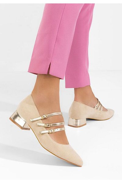 B T Shoes Beige Bakea chunky heel shoes