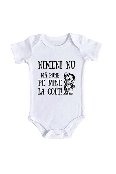 OEM Body bebe, Nimeni nu ma pune la colt, 3 -6 luni, maneca scurta, bonisa creativ, alb, 100% bumbac