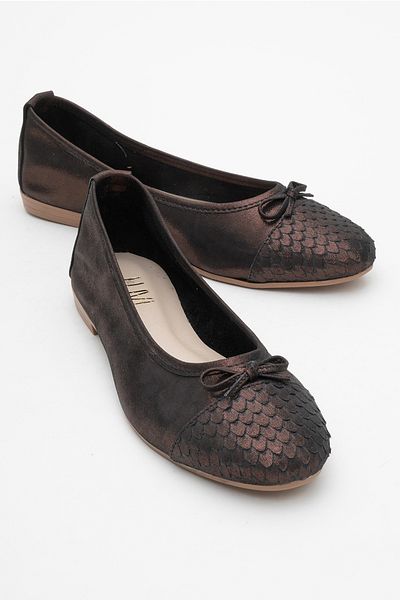 LuviShoes 02 Copper Glitter Genuine Leather Women's Ballerina Shoes