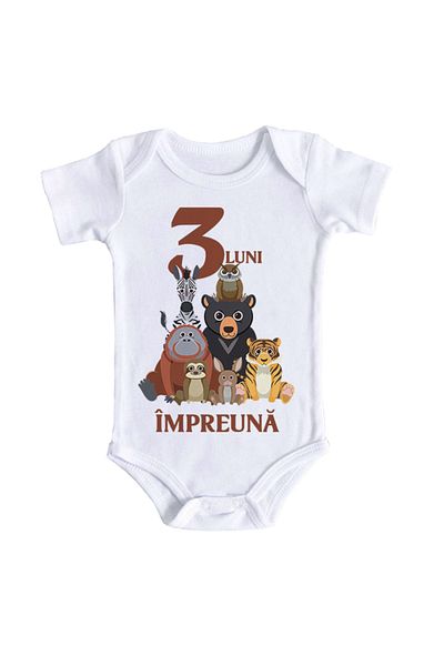 OEM Body bebe, 3 luni impreuna, 6 - 12 luni, maneca scurta, bonisa creativ, alb, 100% bumbac