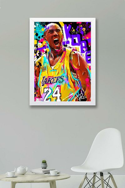 Saturn Kobe Bryant Framed Painting - Basketball Nba Poster Painting