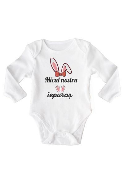 OEM Body bebe, Micul nostru iepuras, 12-18 luni, maneca lunga, bonisa creativ, alb, 100% bumbac