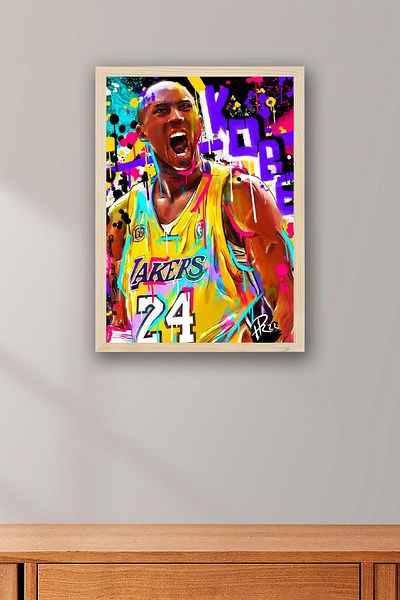 Saturn Kobe Bryant Framed Painting - Basketball Nba Poster Painting