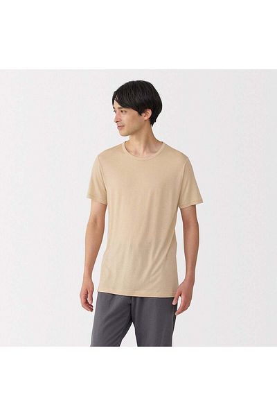 Muji تي شيرت Cool Touch Lyocell برقبة دائرية وأكمام قصيرة
