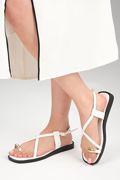 Mio Gusto Hanna White Color Ringed Women's Sandals