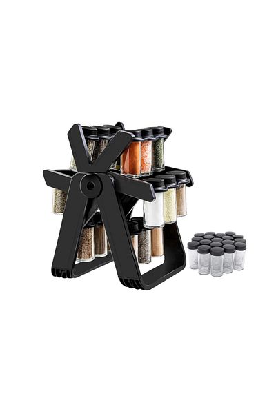 Razo Razo spice organizer set with 18 jars and rotating stand, Matte Black