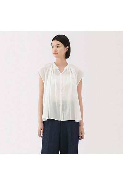 Muji بلوزة بأكمام فرنسية وحجاب ملتوي عالي
