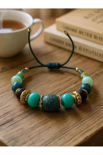 dela otantik Adjustable Bohemian Beaded Bracelet – Authentic Ethnic Colorful Bijoux Jewelry with Lava Stones - Bracelet
