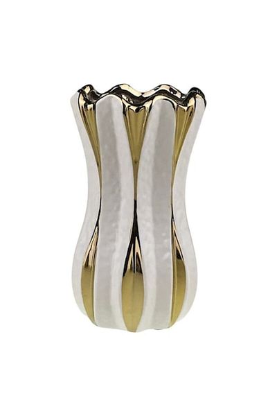 Blusmart Decorative Vase, Ceramic, Tulip Shape, 10x18 cm, White/Gold