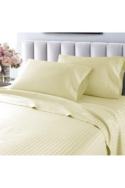 Comfy 3Pcs King Size Fitted 300tc Cotton Bedsheet set - Cream