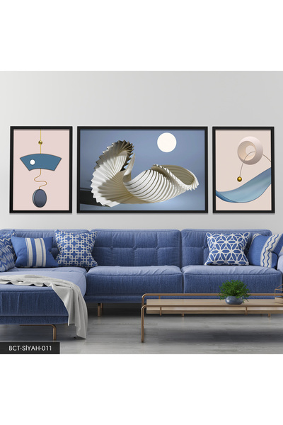 Evinemoda Soyut Desenler Sanatsal 3 Parça Siyah Çerçeveli Tablo