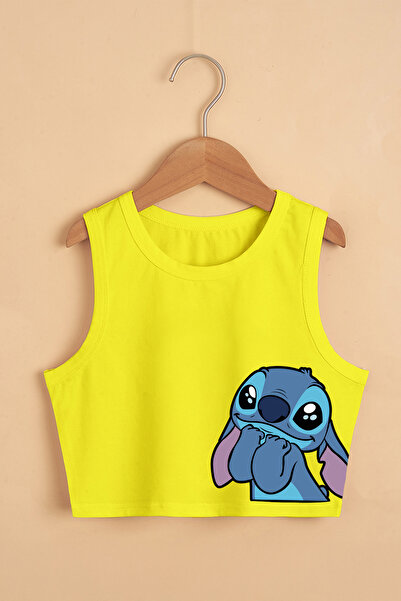 TARZ STİL Kız Çocuk Yazlık Mavi Çizgi Karakter Baskılı Crop Tişört 23261