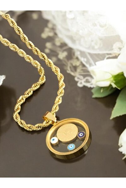 Luna Barella Altın Renk Burma Zincirli Çeyrek Görünümlü Nazar Boncuklu Kolye ...