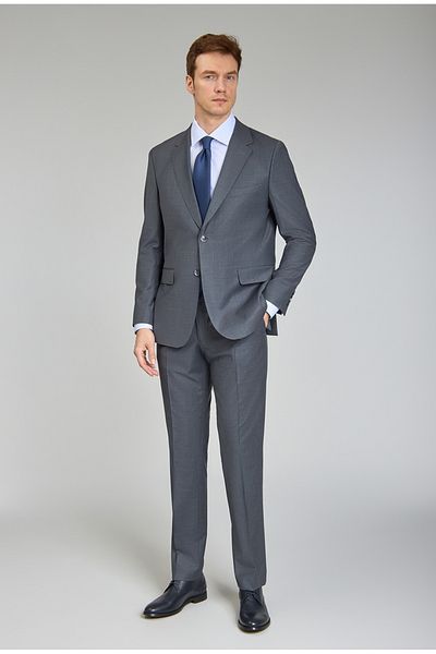 Bisse Mono Collar, Double Slit, Slim Fit Gray 6 Drop Men's Suit
