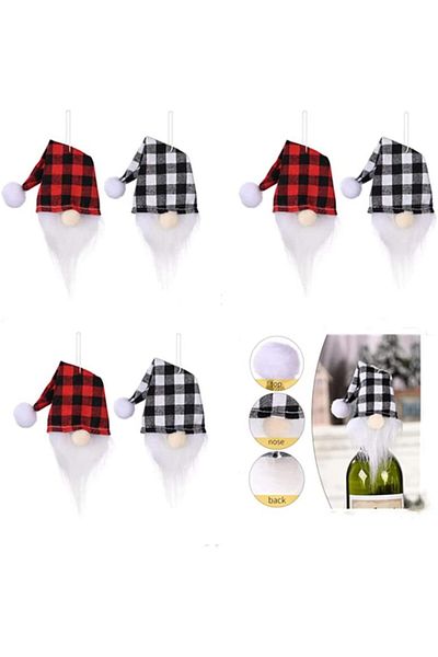 HIWERAN Set of 6 Christmas wine bottle caps HIWERAN, textile, white/black/red, 20 x 7 cm