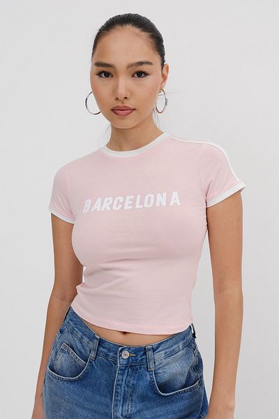 Addax Barcelona Written Crop T-Shirt P1607-İ13
