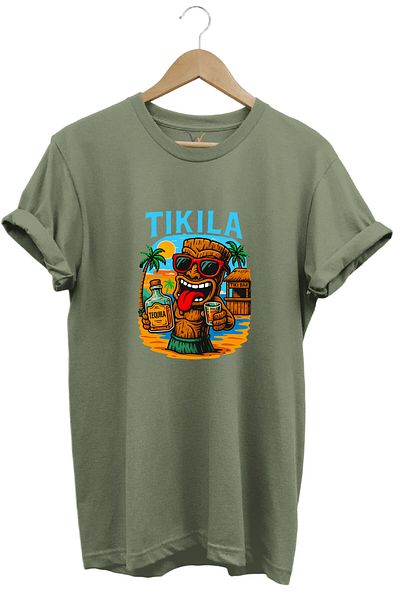 WİDİ Καλοκαιρινό καλοκαιρινό μπλουζάκι Tequila με στάμπα 100% βαμβακερό κανονική εφαρμογή Premium χακί