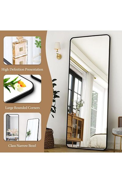 COOYA Full Length Mirror with Aluminum Frame and Black Metal Stand,155 x 45 cm,Gift for Girls Women