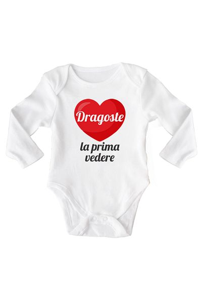 OEM Body bebe, Dragoste la prima vedere, 6 - 12 luni, maneca lunga, bonisa creativ, alb, 100% bumbac