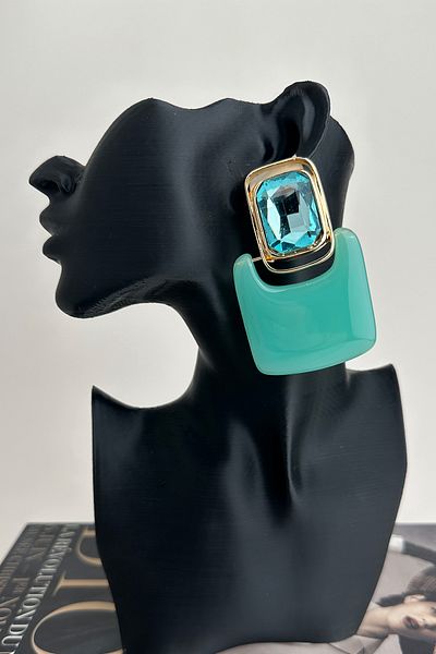 Modex Vintage Geometric Square Stone Acrylic Earrings (7cm)