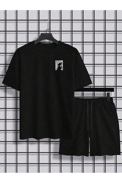 ACTIVE MODA -Men's Cotton Printed Despite Everything Tshirt-Shorts Set 2-Pack Oversize Large Size