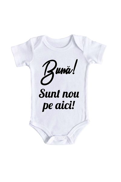 OEM Body bebe, Buna, sunt nou aici, 12-18 luni, maneca scurta, bonisa creativ, alb, 100% bumbac