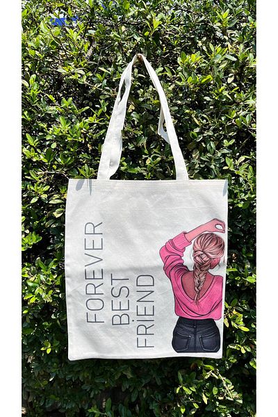 Asyabayrak Design special Cadou pentru prieten 2 bucăți FOREVER BEST FRIEND Scrisă geantă de pânză