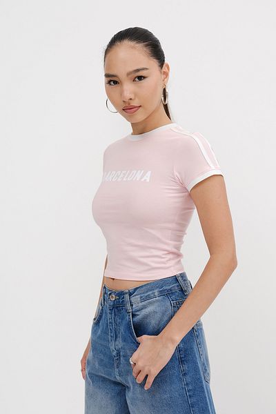 Addax Barcelona Written Crop T-Shirt P1607-İ13