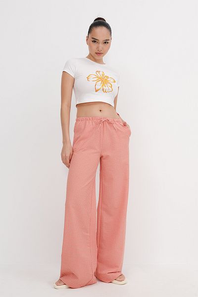 Addax Elastic Waist Gingham Trousers Pn17390