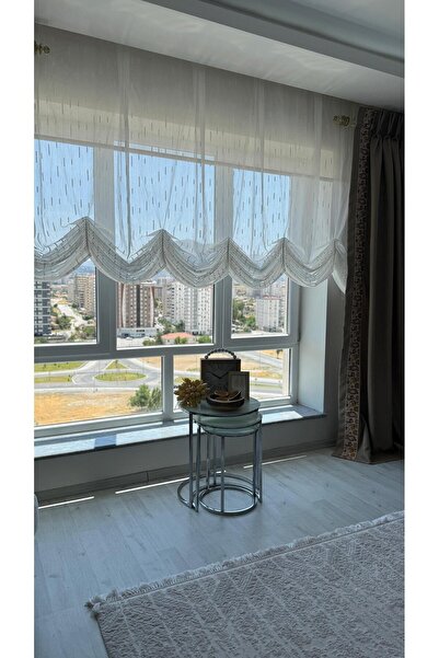 DİLETTO Silvery Steel Tulle Balloon Curtain (Ironing Not Required)