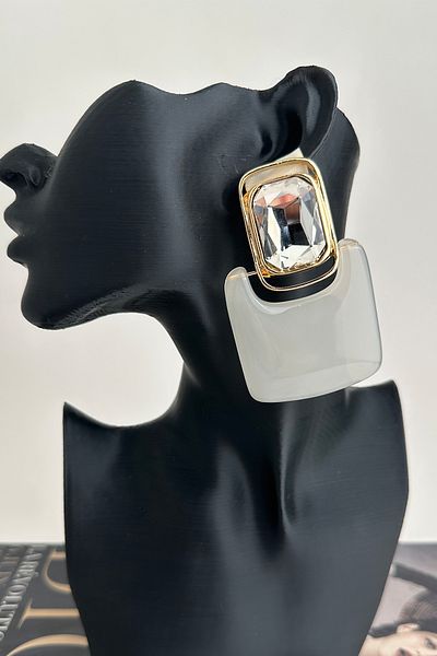 Modex Vintage Geometric Square Stone Acrylic Earrings (7cm)